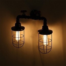 2 Heads Retro Industrial Pipe Wall Lights Simple Loft Black Birdcage Metalowa jadalnia kuchnia bar kawiarnia dekoracja oświetlenie