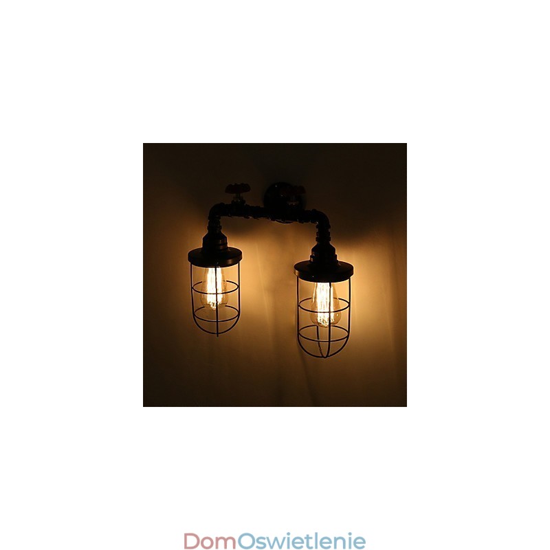 2 Heads Retro Industrial Pipe Wall Lights Simple Loft Black Birdcage Metalowa jadalnia kuchnia bar kawiarnia dekoracja oświetlenie