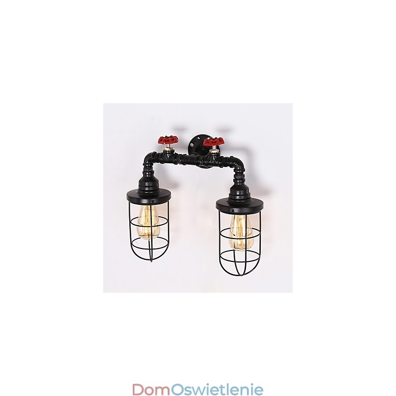 2 Heads Retro Industrial Pipe Wall Lights Simple Loft Black Birdcage Metalowa jadalnia kuchnia bar kawiarnia dekoracja oświetlenie