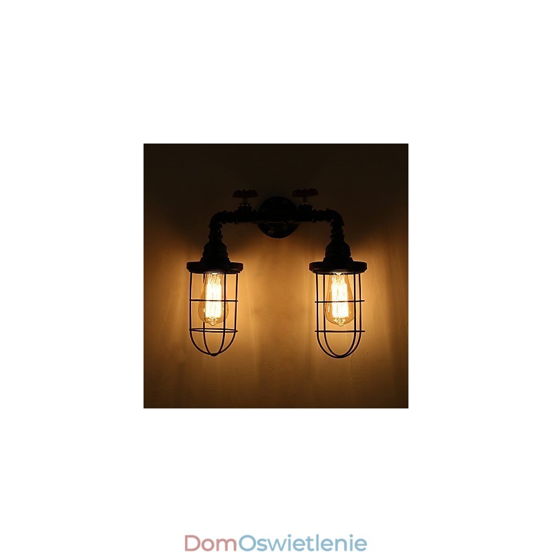 2 Heads Retro Industrial Pipe Wall Lights Simple Loft Black Birdcage Metalowa jadalnia kuchnia bar kawiarnia dekoracja oświetlenie