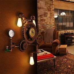 Vintage Industrial Pipe Wall Lights Wood Gear Shape Kreatywne obrotowe światła Restauracja Kawiarnia Bar Dekoracja oświetlenie