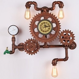 Vintage Industrial Pipe Wall Lights Wood Gear Shape Kreatywne obrotowe światła Restauracja Kawiarnia Bar Dekoracja oświetlenie