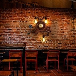 Vintage Industrial Pipe Wall Lights Wood Gear Shape Kreatywne obrotowe światła Restauracja Kawiarnia Bar Dekoracja oświetlenie