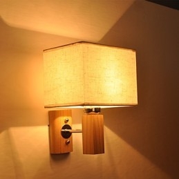 Prosta lampa ścienna, lampka nocna, biurko z abażurem z tkaniny i litego drewna do sypialni, komody, salonu, pokoju dziecięcego