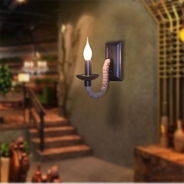Konopna lina retro lampa ścienna kreatywna osobowość bar żelazna lampa świeca