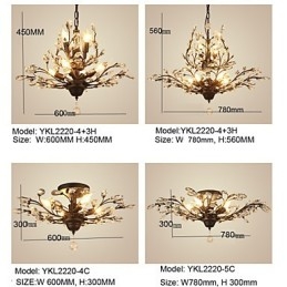 Vintage Crystal Flush Mount 8 świateł Metal Malowanie Czarny LUB Złoty