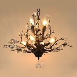 Vintage Crystal Flush Mount 8 świateł Metal Malowanie Czarny LUB Złoty