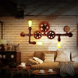 Vintage Industrial Pipe Wall Lights Wood Helm Shape Kreatywne obrotowe światła Restauracja Kawiarnia Bar Dekoracja oświetlenie