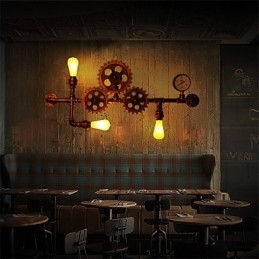 Vintage Industrial Pipe Wall Lights Wood Helm Shape Kreatywne obrotowe światła Restauracja Kawiarnia Bar Dekoracja oświetlenie