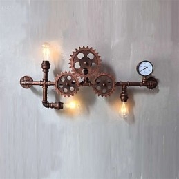 Vintage Industrial Pipe Wall Lights Wood Gear Shape Kreatywne obrotowe światła Restauracja Kawiarnia Bar Dekoracja oświetlenie
