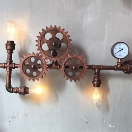 Vintage Industrial Pipe Wall Lights Wood Gear Shape Kreatywne obrotowe światła Restauracja Kawiarnia Bar Dekoracja oświetlenie