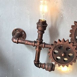 Vintage Industrial Pipe Wall Lights Wood Gear Shape Kreatywne obrotowe światła Restauracja Kawiarnia Bar Dekoracja oświetlenie