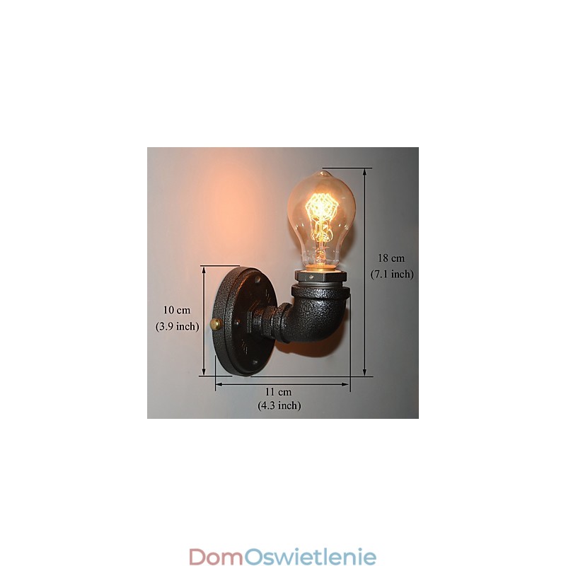 Prosta, retro, przemysłowa, żelazna rura, dekoracyjna lampa ścienna