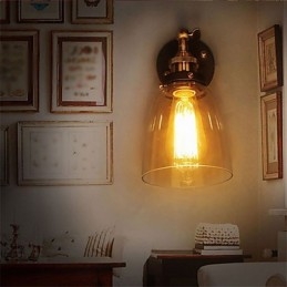 Kinkiet ścienny Industrial Edison Simplicity Glass z metalową podstawą, jadalnią, gabinetem, biurem, korytarzem, oświetleniem ściennym