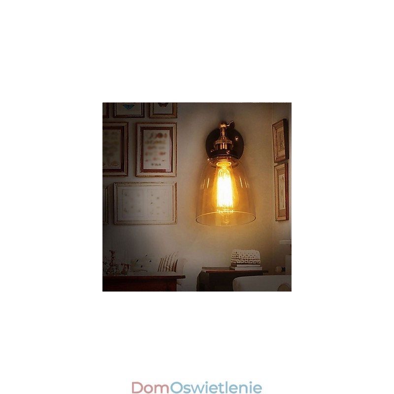 Kinkiet ścienny Industrial Edison Simplicity Glass z metalową podstawą, jadalnią, gabinetem, biurem, korytarzem, oświetleniem ściennym