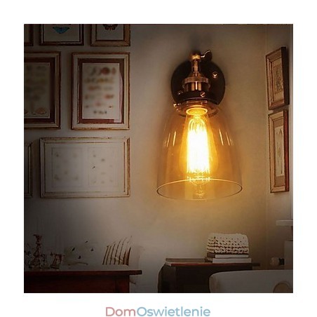 Kinkiet ścienny Industrial Edison Simplicity Glass z metalową podstawą, jadalnią, gabinetem, biurem, korytarzem, oświetleniem ściennym