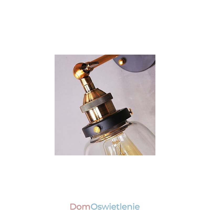 Kinkiet ścienny Industrial Edison Simplicity Glass z metalową podstawą, jadalnią, gabinetem, biurem, korytarzem, oświetleniem ściennym