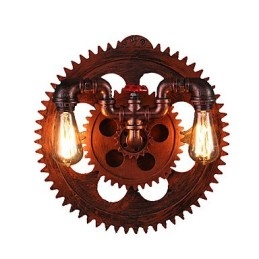 2 Heads Vintage Industrial Wall Lights Drewniane koła zębate Kształt światła Restauracja Kawiarnia Bar Dekoracja Kinkiety ścienne