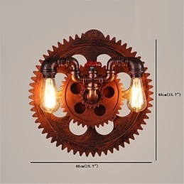 2 Heads Vintage Industrial Wall Lights Drewniane koła zębate Kształt światła Restauracja Kawiarnia Bar Dekoracja Kinkiety ścienne