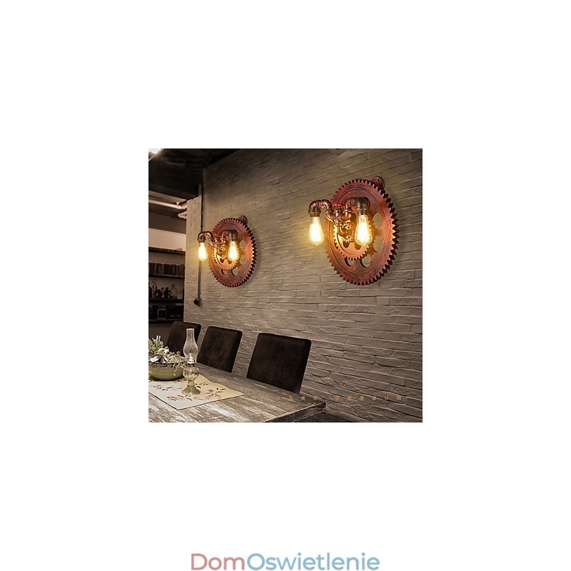 2 Heads Vintage Industrial Wall Lights Drewniane koła zębate Kształt światła Restauracja Kawiarnia Bar Dekoracja Kinkiety ścienne