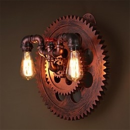 2 Heads Vintage Industrial Wall Lights Drewniane koła zębate Kształt światła Restauracja Kawiarnia Bar Dekoracja Kinkiety ścienne