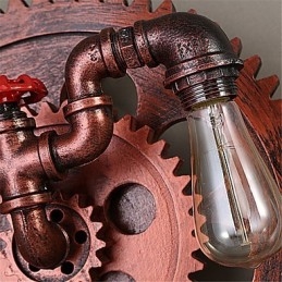 2 Heads Vintage Industrial Wall Lights Drewniane koła zębate Kształt światła Restauracja Kawiarnia Bar Dekoracja Kinkiety ścienne