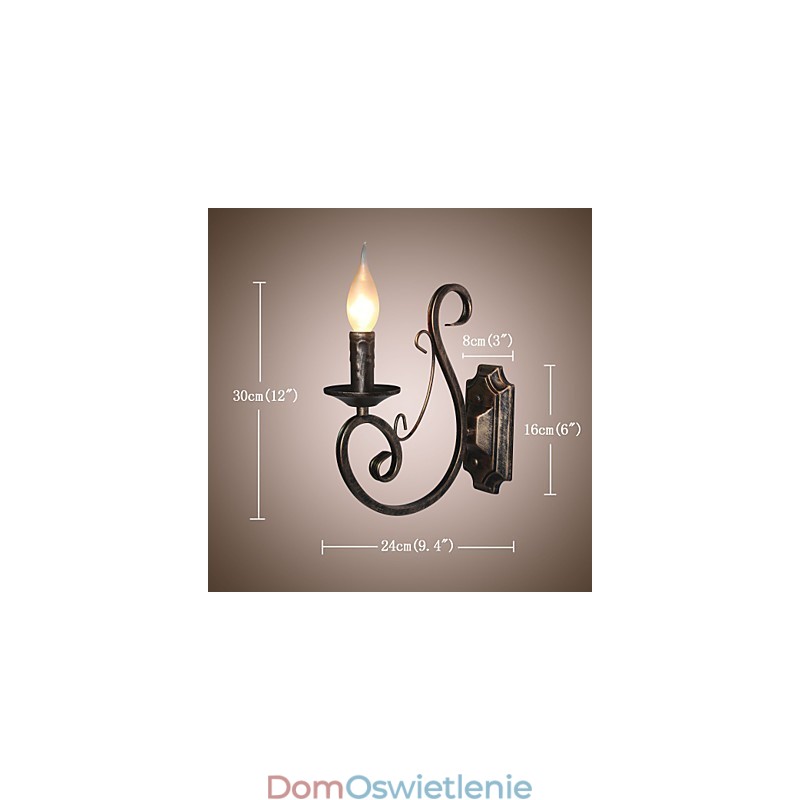 Miniaturowa lampa ścienna retro do korytarza, metalowa, w kształcie świecy, oświetlenie ścienne