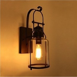 Retro Industrial Loft Lantern 1 kinkiet ścienny z przezroczystym szkłem