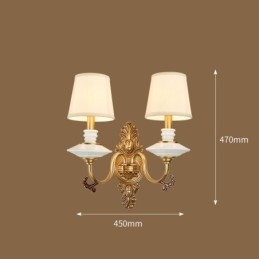 100% czystego mosiądzu Luksusowy rustykalny retro vintage mosiężny ceramika 2 światła świeca ścienna lampa z abażurami z tkaniny Specjalnie dla hotelu biuro salon salon jadalnia