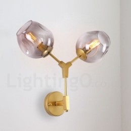 Rustykalna, retro, zabytkowa, dwupunktowa lampa ścienna z wielokolorowym szklanym kloszem, specjalnie do hotelu, biura, salonu, sypialni
