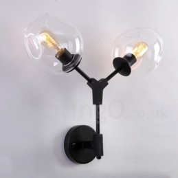 Rustykalna, retro, zabytkowa, dwupunktowa lampa ścienna z wielokolorowym szklanym kloszem, specjalnie do hotelu, biura, salonu, sypialni