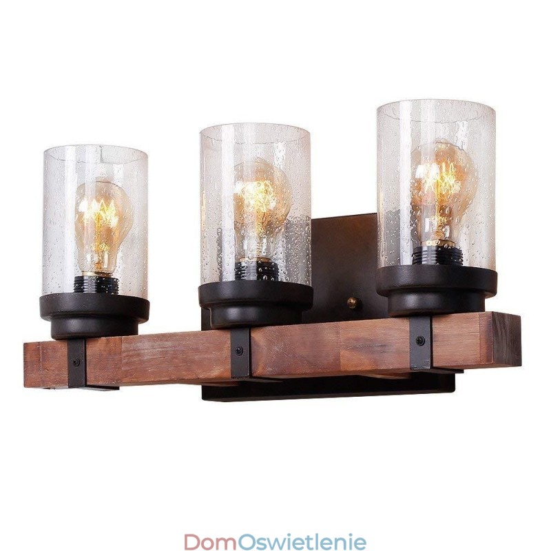 3-punktowa lampa ścienna w stylu vintage z drewna w stylu industrialnym do baru Wind Bar Loft Coffee Restaurant
