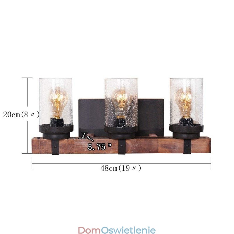 3-punktowa lampa ścienna w stylu vintage z drewna w stylu industrialnym do baru Wind Bar Loft Coffee Restaurant