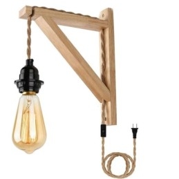 Kinkiet z litego drewna, amerykański pasterski, retro, konopny sznur, lampa ścienna z wtyczką