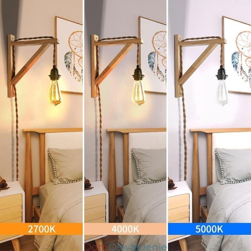 Kinkiet z litego drewna, amerykański pasterski, retro, konopny sznur, lampa ścienna z wtyczką