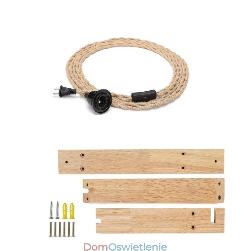 Kinkiet z litego drewna, amerykański pasterski, retro, konopny sznur, lampa ścienna z wtyczką