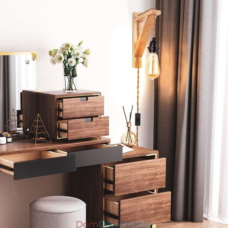 Kinkiet z litego drewna, amerykański pasterski, retro, konopny sznur, lampa ścienna z wtyczką