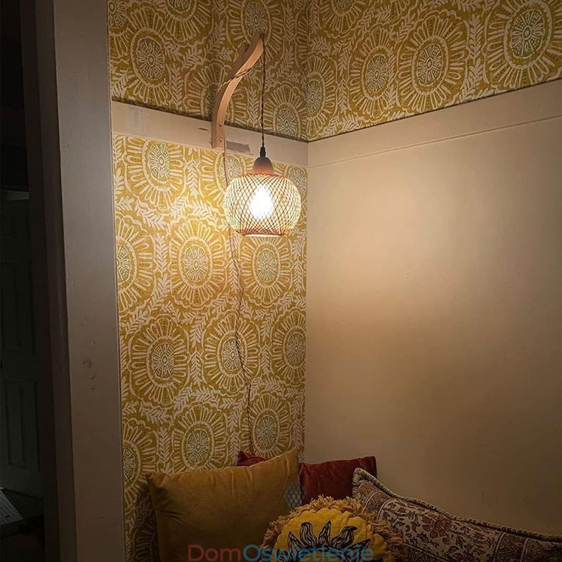 Kinkiet ścienny z bambusa, amerykański pasterski, retro, konopny sznur, lampa ścienna z wtyczką