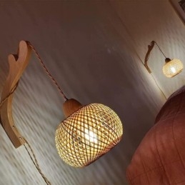 Kinkiet ścienny z bambusa, amerykański pasterski, retro, konopny sznur, lampa ścienna z wtyczką