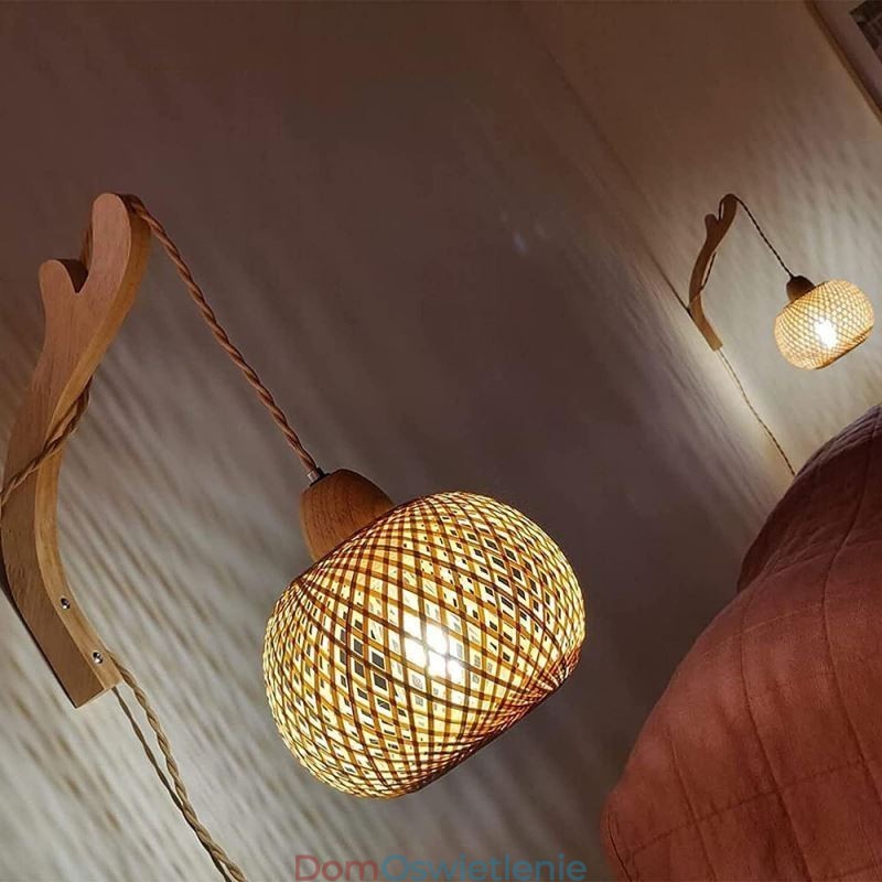 Kinkiet ścienny z bambusa, amerykański pasterski, retro, konopny sznur, lampa ścienna z wtyczką