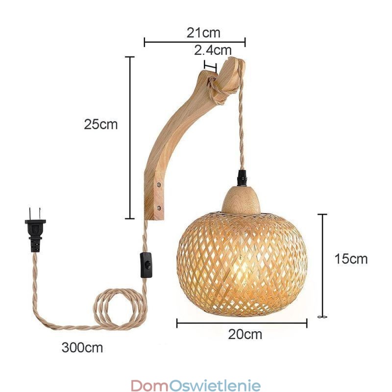 Kinkiet ścienny z bambusa, amerykański pasterski, retro, konopny sznur, lampa ścienna z wtyczką