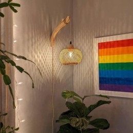 Kinkiet ścienny z bambusa, amerykański pasterski, retro, konopny sznur, lampa ścienna z wtyczką