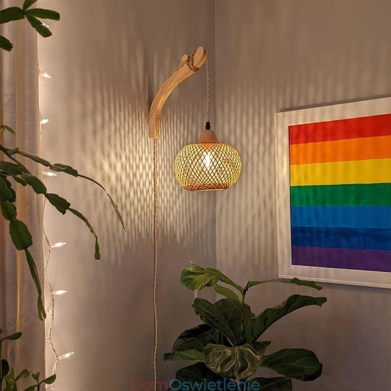 Kinkiet ścienny z bambusa, amerykański pasterski, retro, konopny sznur, lampa ścienna z wtyczką