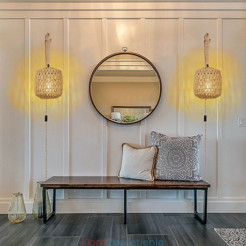 Amerykański kinkiet retro 3M konopna lina wisząca papierowa lina tkana abażur