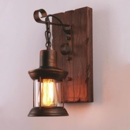 Amerykańska lampa ścienna Vintage Industrial LOFT Kinkiet ścienna z litego drewna Lampa szklana
