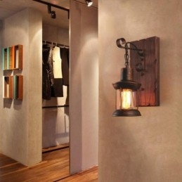 Amerykańska lampa ścienna Vintage Industrial LOFT Kinkiet ścienna z litego drewna Lampa szklana