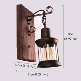 Amerykańska lampa ścienna Vintage Industrial LOFT Kinkiet ścienna z litego drewna Lampa szklana