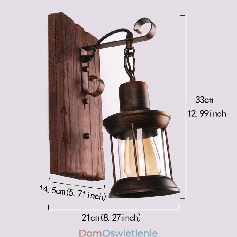 Amerykańska lampa ścienna Vintage Industrial LOFT Kinkiet ścienna z litego drewna Lampa szklana