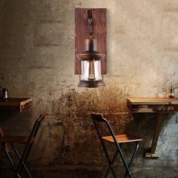 Amerykańska lampa ścienna Vintage Industrial LOFT Kinkiet ścienna z litego drewna Lampa szklana