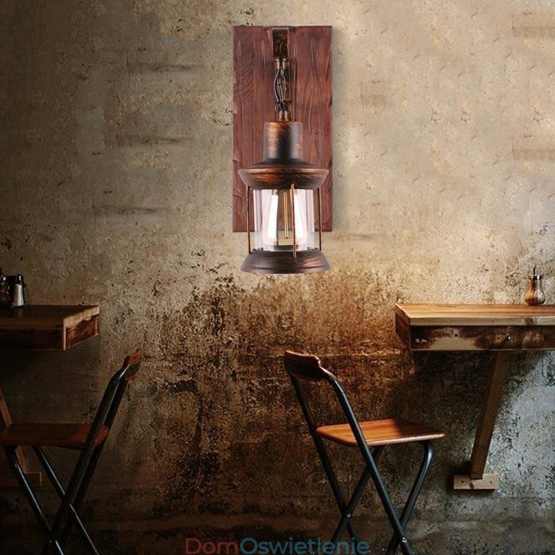 Amerykańska lampa ścienna Vintage Industrial LOFT Kinkiet ścienna z litego drewna Lampa szklana